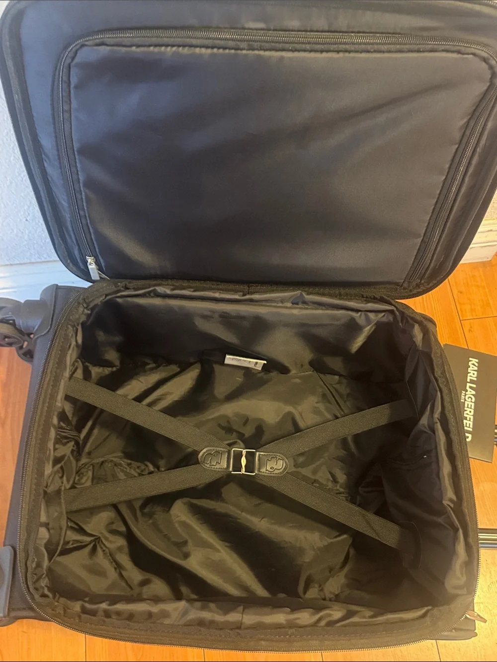 Karl Lagerfeld Black Carry-On Spinner with White Logo